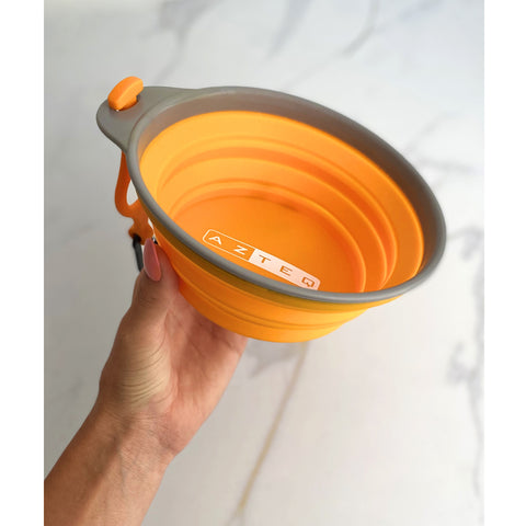 Tigela De Silicone Dobrável Camping 500ml Azteq Com Alça E Mosquetão Laranja