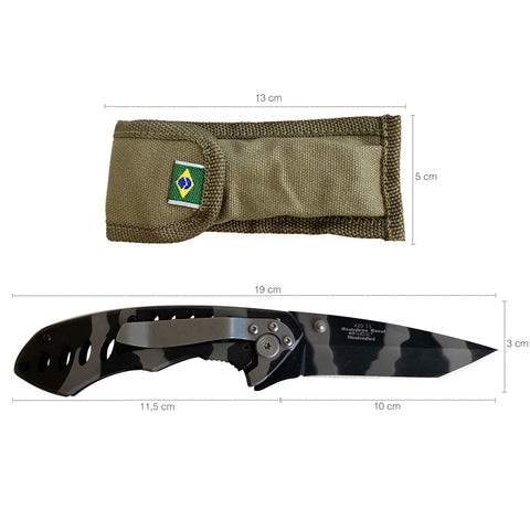 Canivete Tático Aura NTK Aço Inox 420 Fosfatizado Com Trava De Segurança E Estojo