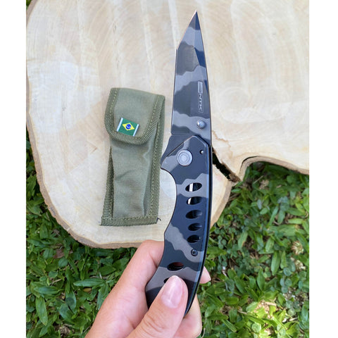 Canivete Tático Aura NTK Aço Inox 420 Fosfatizado Com Trava De Segurança E Estojo