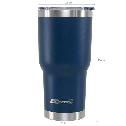 Copo Térmico NTK 850ml Aço Inox Com Tampa Abre Fecha E Canudos Azul Marinho