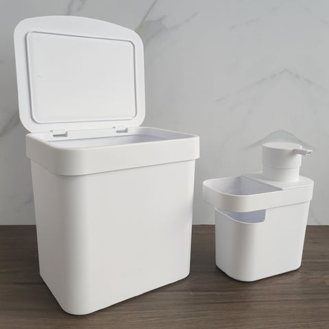 Lixeira Para Pia De Cozinha 4,7L E Dispenser Porta Detergente E Organizador 650ml Branco OU