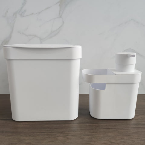 Lixeira Para Pia De Cozinha 4,7L E Dispenser Porta Detergente E Organizador 650ml Branco OU