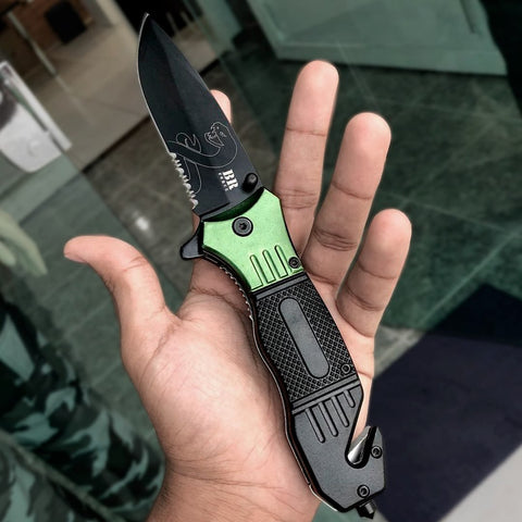 Canivete Tático Víbora BR Force Aço Inox 420 Fosfatizado Cabo Em Polímero Preto E Verde Oliva