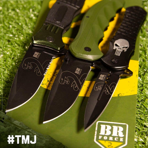 Canivete Tático Víbora BR Force Aço Inox 420 Fosfatizado Cabo Em Polímero Preto E Verde Oliva