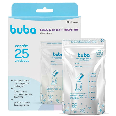 Saco para Armazenamento de Leite Materno Antivazamento Buba Baby 25un 200ml