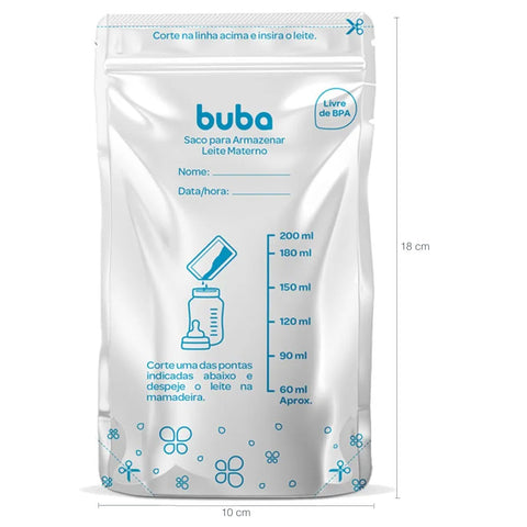 Saco para Armazenamento de Leite Materno Antivazamento Buba Baby 25un 200ml