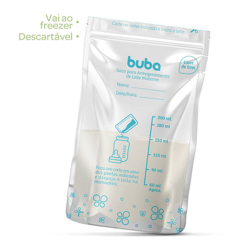 Saco para Armazenamento de Leite Materno Antivazamento Buba Baby 25un 200ml