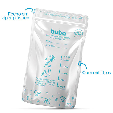 Saco para Armazenamento de Leite Materno Antivazamento Buba Baby 25un 200ml