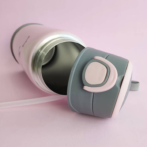 Garrafa Térmica Parede Dupla de Aço Inoxidável com Canudo Buba Gumy 400ml Rosa