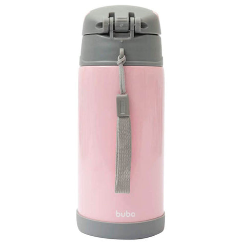 Garrafa Térmica Parede Dupla de Aço Inoxidável com Canudo Buba Gumy 400ml Rosa