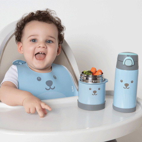 Pote Térmico para Papinha com Talher Buba Baby Gumy de Aço Inoxidável 320ml Azul