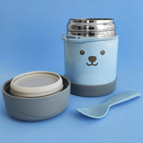 Pote Térmico para Papinha com Talher Buba Baby Gumy de Aço Inoxidável 320ml Azul