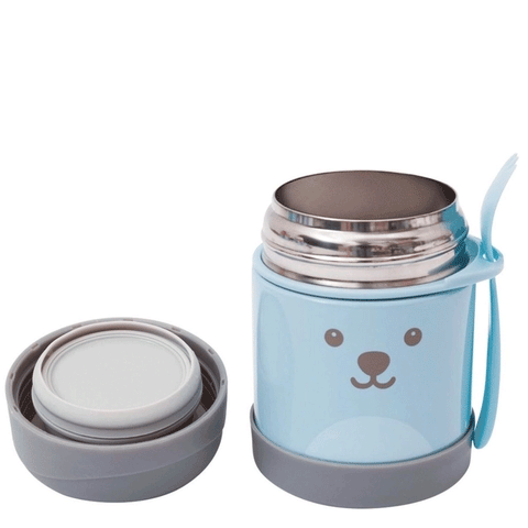 Pote Térmico para Papinha com Talher Buba Baby Gumy de Aço Inoxidável 320ml Azul