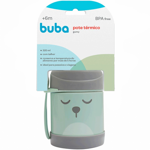 Pote Térmico para Papinha com Talher Buba Baby Gumy de Aço Inoxidável 320ml Verde