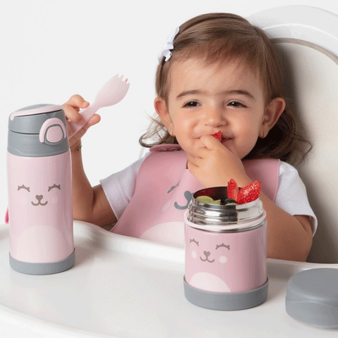 Pote Térmico para Papinha com Talher Buba Baby Gumy de Aço Inoxidável 320ml Rosa