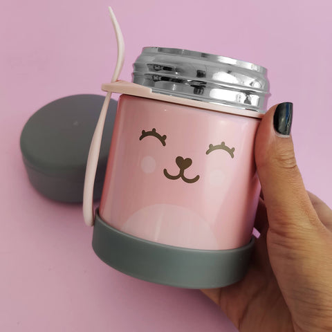 Pote Térmico para Papinha com Talher Buba Baby Gumy de Aço Inoxidável 320ml Rosa