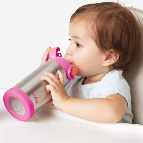 Garrafa Térmica Infantil Antivazamento Squeeze em Inox Parede Dupla 400ml com Canudo Buba Rosa