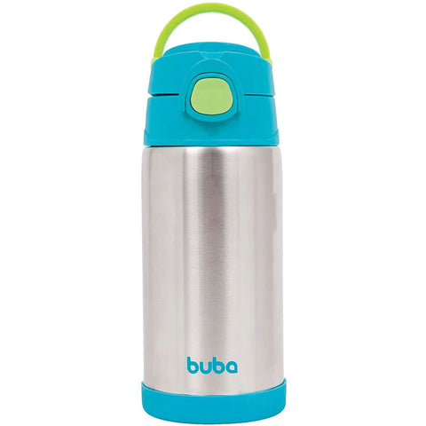 Garrafa Térmica Infantil Antivazamento Squeeze em Inox Parede Dupla 400ml com Canudo Buba Azul