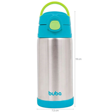 Garrafa Térmica Infantil Antivazamento Squeeze em Inox Parede Dupla 400ml com Canudo Buba Azul