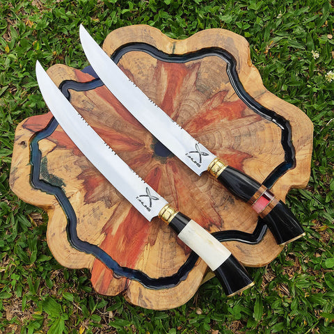 Faca Estilo Chef Nusret Gökçe 3mm Salt Bae Churrasco Artesanal 10' Aço Inox 420c Cabos Variados