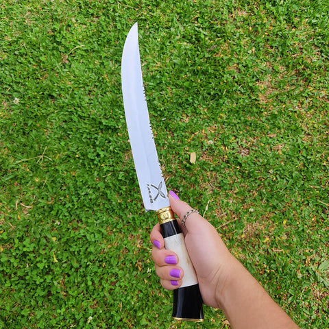 Faca Estilo Chef Nusret Gökçe 3mm Salt Bae Churrasco Artesanal 10' Aço Inox 420c Cabos Variados