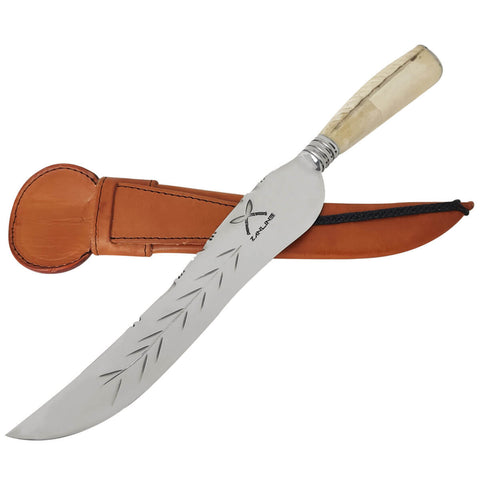 Faca Artesanal Forjada Integral Churrasco Pena Folha Aço Inox 420c Cabo Osso de Búfalo