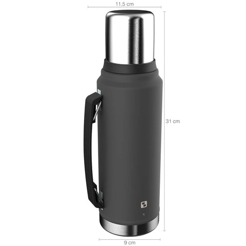 Garrafa Térmica Chimarrão Café Tererê Parede Dupla de Inox com Alça 1 Litro Everest Soprano Cinza