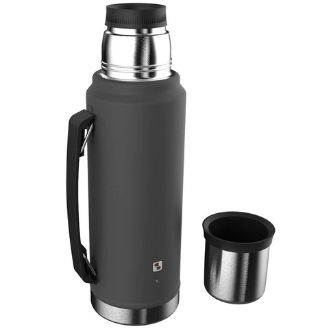 Garrafa Térmica Chimarrão Café Tererê Parede Dupla de Inox com Alça 1 Litro Everest Soprano Cinza