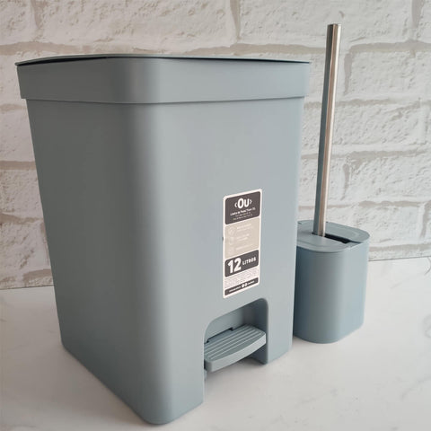 Conjunto para Banheiro Lixeira de Pedal 12L Trium e Escova Sanitária com Suporte Dual Azul Glacial OU