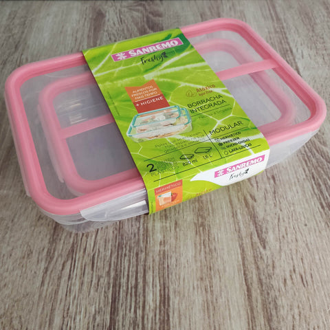 Conjunto de 2 Potes Herméticos Freshy 820ml e 1,6l Potes Retangulares Coral Sanremo