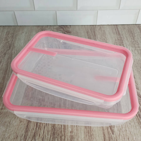 Conjunto de 2 Potes Herméticos Freshy 820ml e 1,6l Potes Retangulares Coral Sanremo