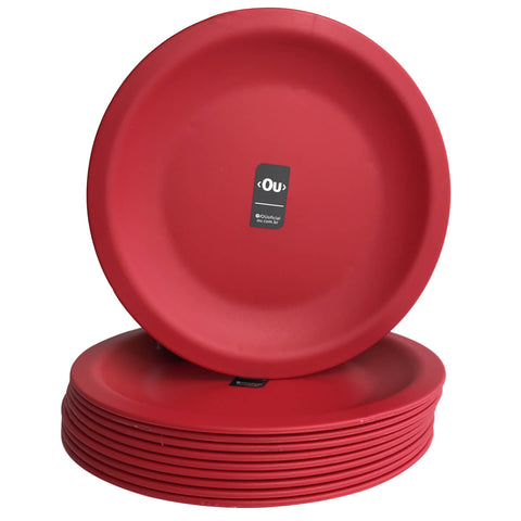 Jogo de Pratos 10 Peças Pratos de Sobremesa Lanche de Plástico 18,5cm OU Vermelho