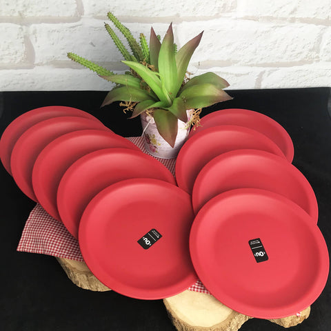 Jogo de Pratos 10 Peças Pratos de Sobremesa Lanche de Plástico 18,5cm OU Vermelho