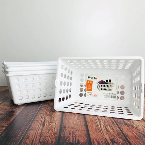 Conjunto 4 Cestos Plásticos Multiuso Caixas Organizadoras 2,2L Branco