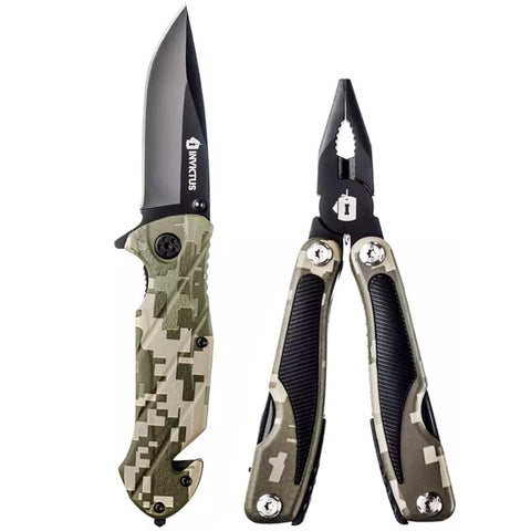 Kit Alicate Multitool Invictus Precision e Canivete Tático Militar Invictus Squad Inox 420 Camuflado