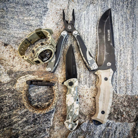 Kit Alicate Multitool Invictus Precision e Canivete Tático Militar Invictus Squad Inox 420 Camuflado