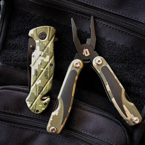 Kit Alicate Multitool Invictus Precision e Canivete Tático Militar Invictus Squad Inox 420 Camuflado