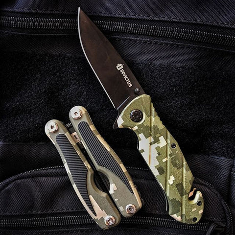 Kit Alicate Multitool Invictus Precision e Canivete Tático Militar Invictus Squad Inox 420 Camuflado