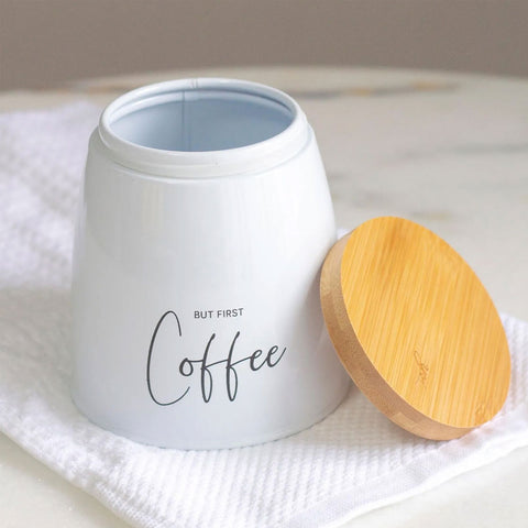 Kit 2 Latas Coffee e Sugar 800ml Potes para Açúcar e Café em Aço e Bambu Sunshine Yoi Branco
