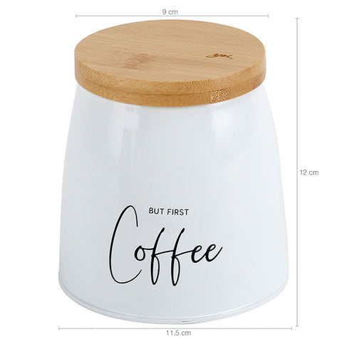 Kit 3 Latas Coffee Sugar e Cookies Sunshine Yoi Potes para Biscoitos Açúcar e Café em Aço e Bambu Brancos