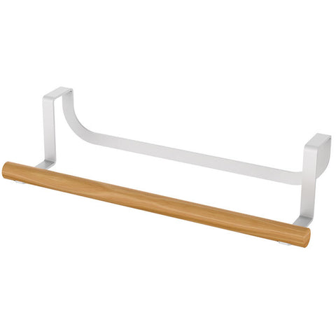Suporte Toalheiro Porta De Armário Cozinha De Aço Carbono Branco E Madeira Porta Toalha Yoi