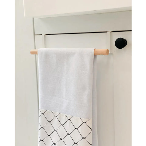 Suporte Toalheiro Porta De Armário Cozinha De Aço Carbono Branco E Madeira Porta Toalha Yoi