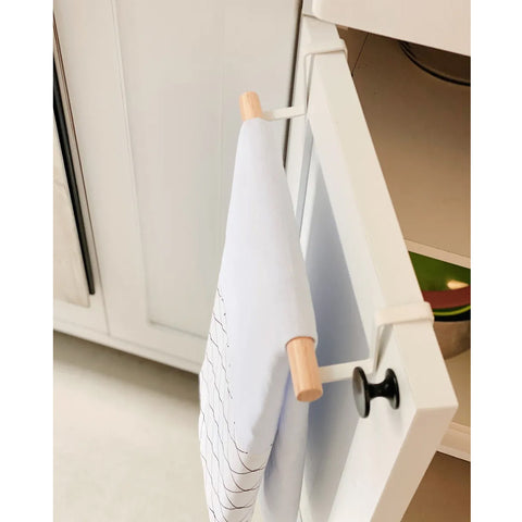 Suporte Toalheiro Porta De Armário Cozinha De Aço Carbono Branco E Madeira Porta Toalha Yoi