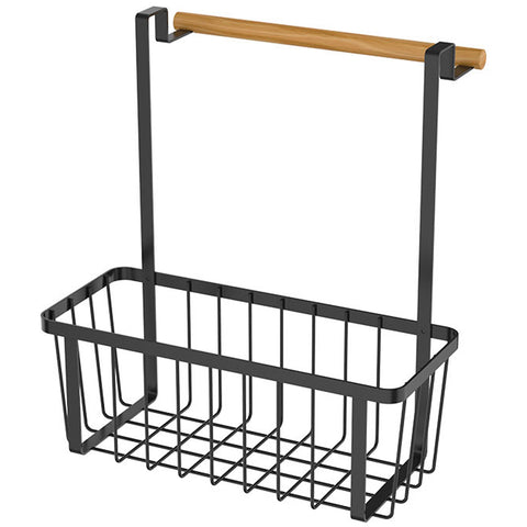 Suporte Organizador Para Porta De Armário De Aço Carbono Preto E Porta Pano Em Madeira Yoi