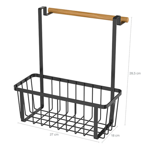 Suporte Organizador Para Porta De Armário De Aço Carbono Preto E Porta Pano Em Madeira Yoi